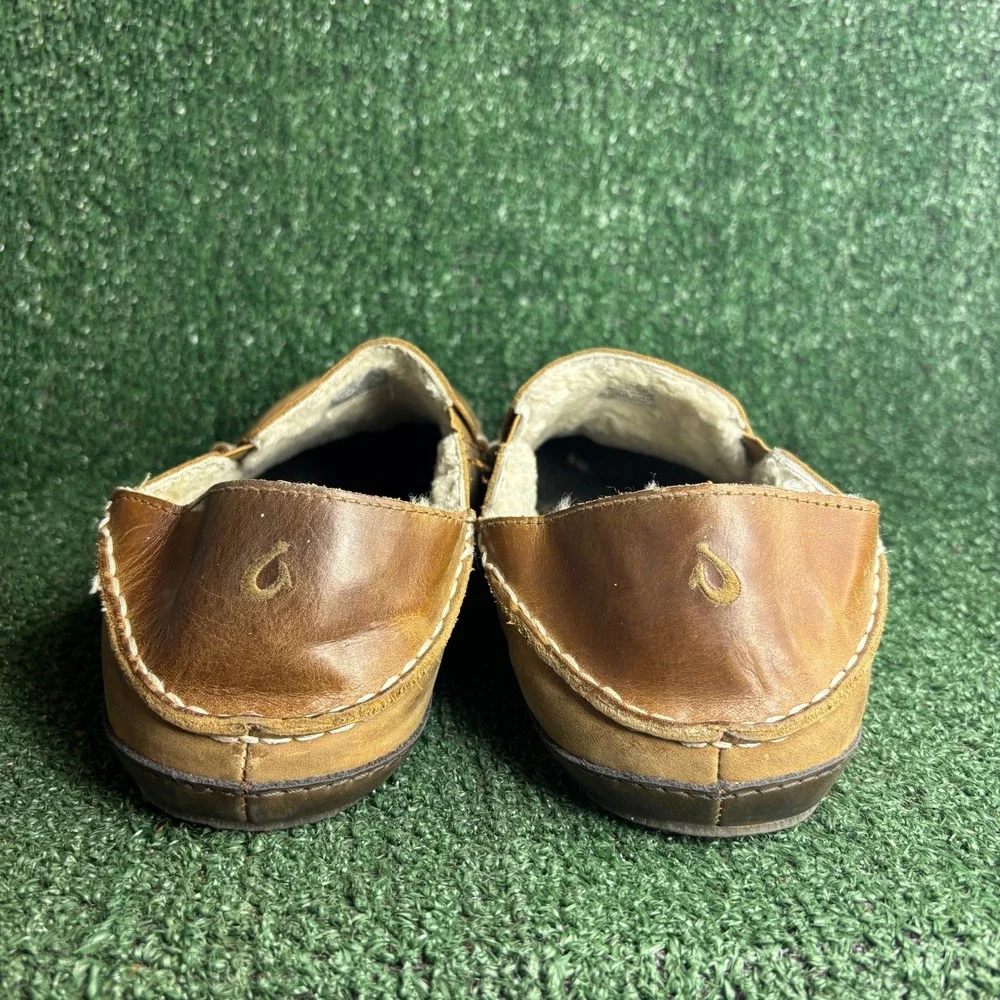 OluKai Moloa Wool Shearling Leather Slipper Drop-In Heel Casual Tan Mens Size 12